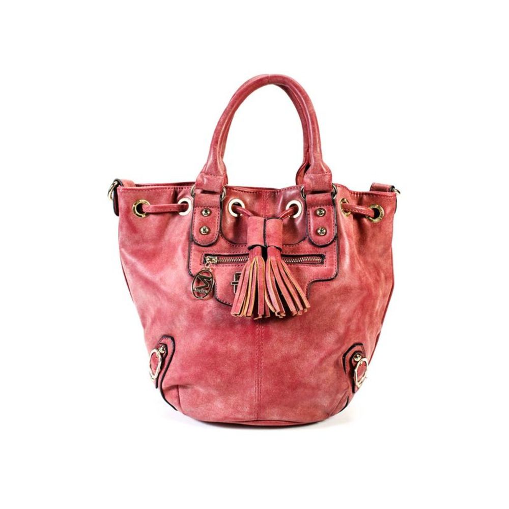 Maiyet Womens Red Vegan Leather Tie Lock Top Handle Shoulder Bag Handbag